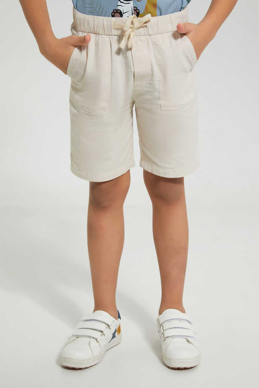 Redtag-Beige-Cotton-Slub-Pullon-Short-Chino-Shorts-Boys-2 to 8 Years
