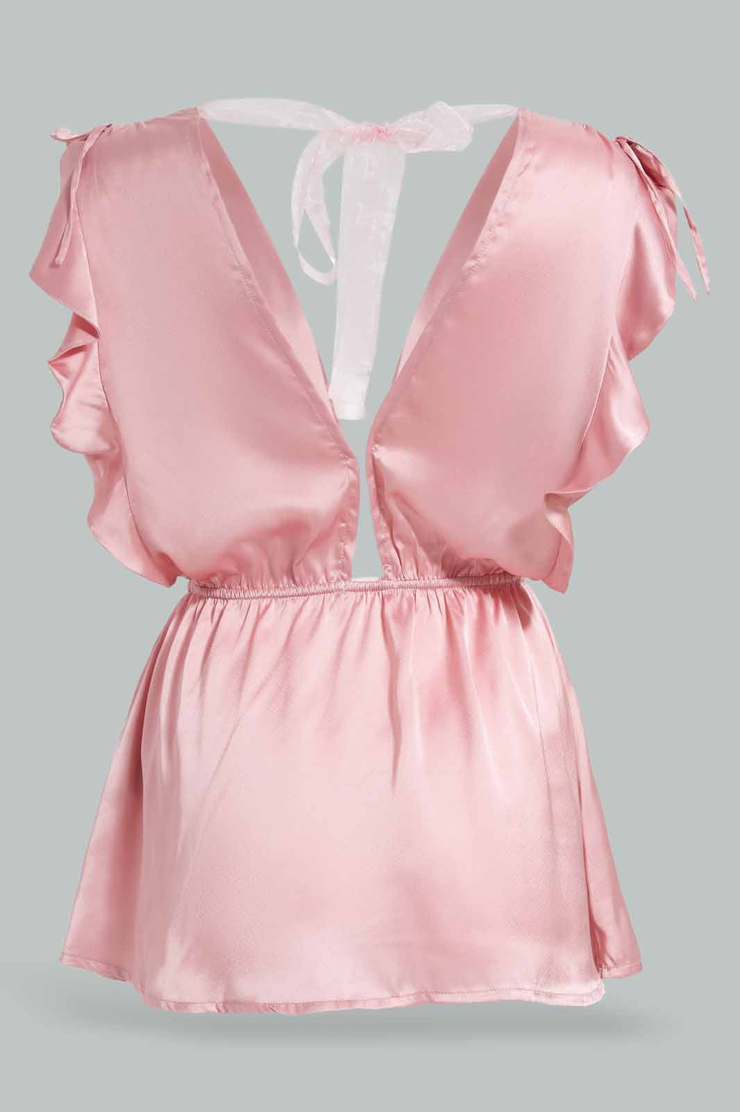 Redtag-Blush-Plain-Babydoll-With-Thong-Category:Babydolls,-Colour:Pink,-Deals:New-In,-Filter:Women's-Clothing,-New-In-Women-APL,-Non-Sale,-S22D,-Section:Women,-Women-Babydolls--