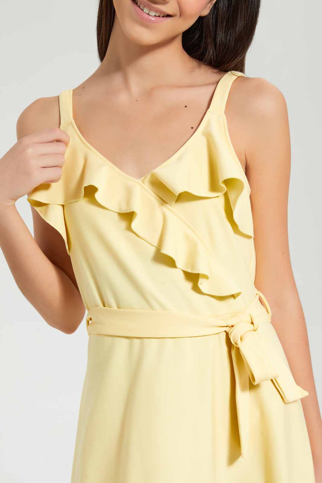 Redtag-Yellow-Ruffled-Front-Skater-Dress-Dresses-Senior-Girls-9 to 14 Years