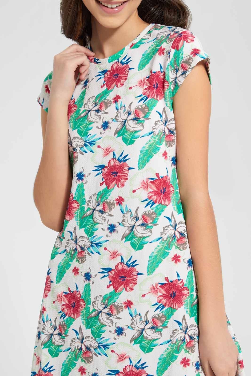 Redtag-White/Tropical-Print-Skater-Knitted-Dress-Category:Dresses,-Colour:Assorted,-Filter:Senior-Girls-(9-to-14-Yrs),-GSR-Dresses,-New-In,-New-In-GSR,-Non-Sale,-S22D,-Section:Kidswear-Senior-Girls-9 to 14 Years