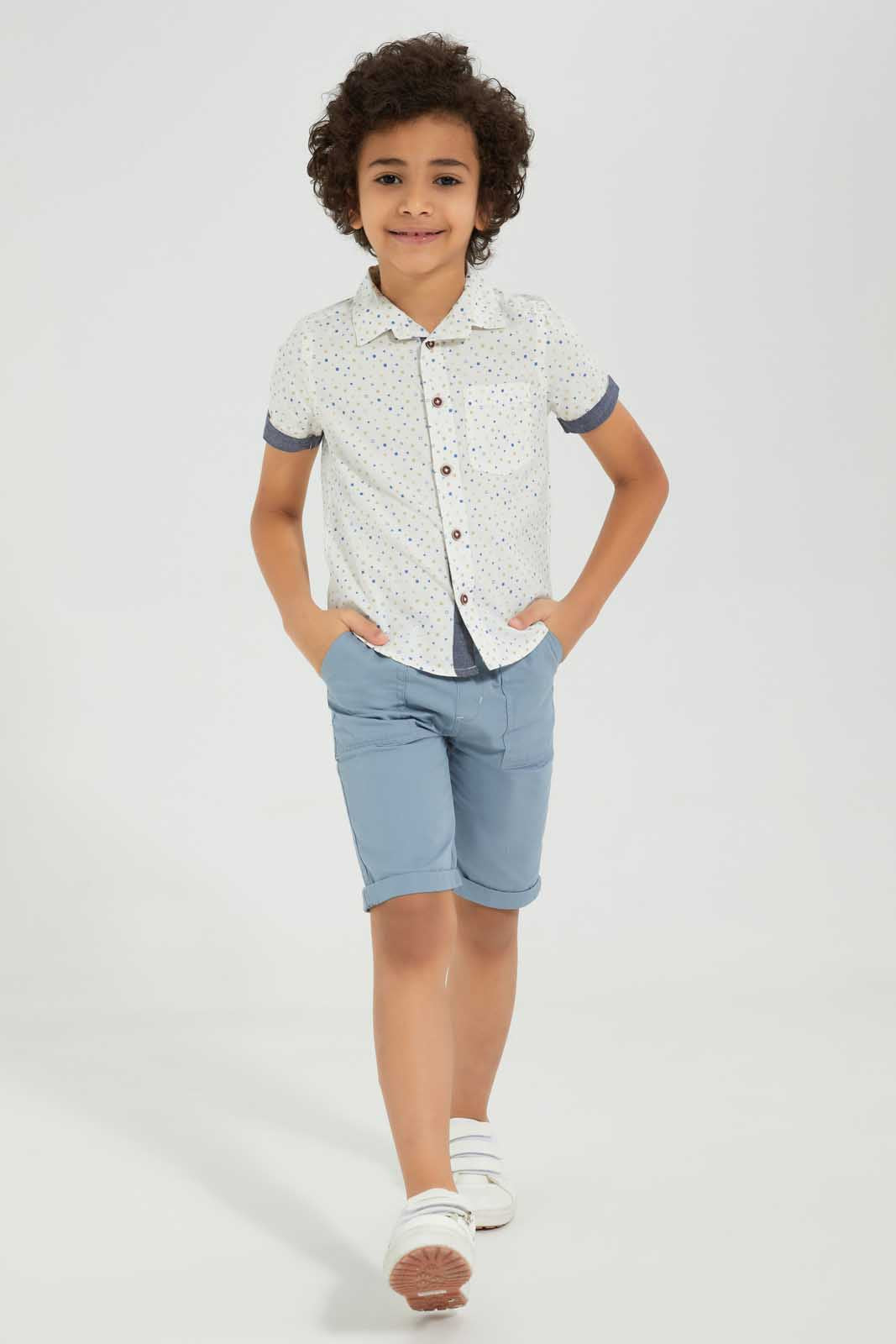 Redtag-Blue-Pullon-Short-Chino-Shorts-Boys-2 to 8 Years