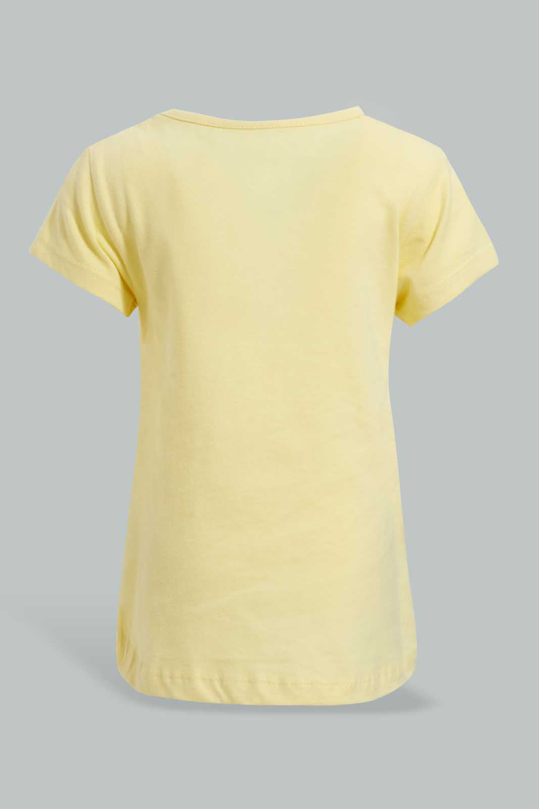 Redtag-Yellow-Pineapple-Pleacement-Print-T-Shirt-Graphic-T-Shirts-Infant-Girls-3 to 24 Months