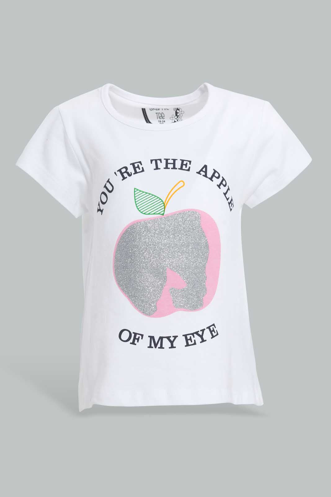 Redtag-White-Apple-Pleacement-Print-T-Shirt-Graphic-T-Shirts-Infant-Girls-3 to 24 Months