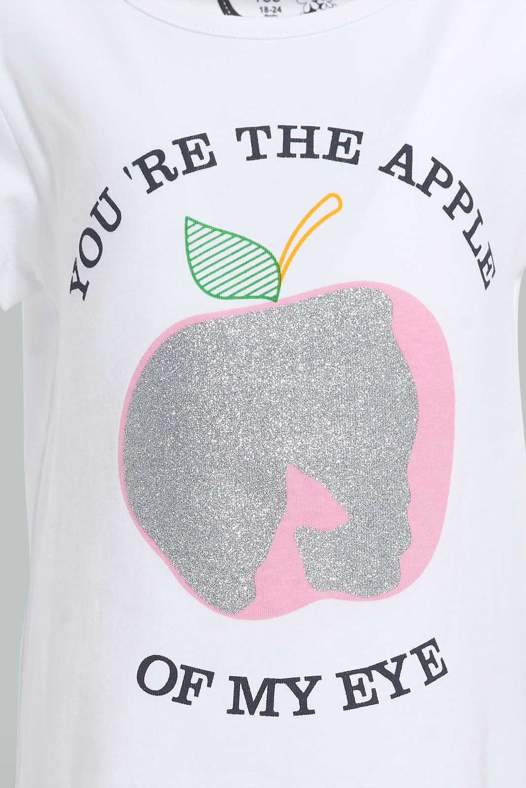 Redtag-White-Apple-Pleacement-Print-T-Shirt-Graphic-T-Shirts-Infant-Girls-3 to 24 Months