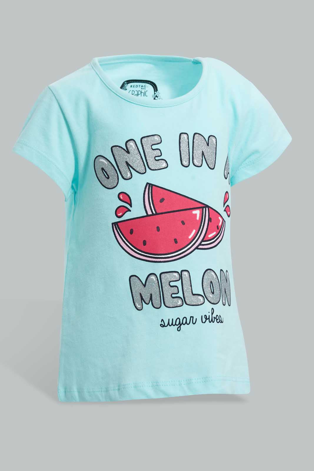 Redtag-Mint-Watermelon-Placement--Print-T-Shirt-Graphic-T-Shirts-Infant-Girls-3 to 24 Months