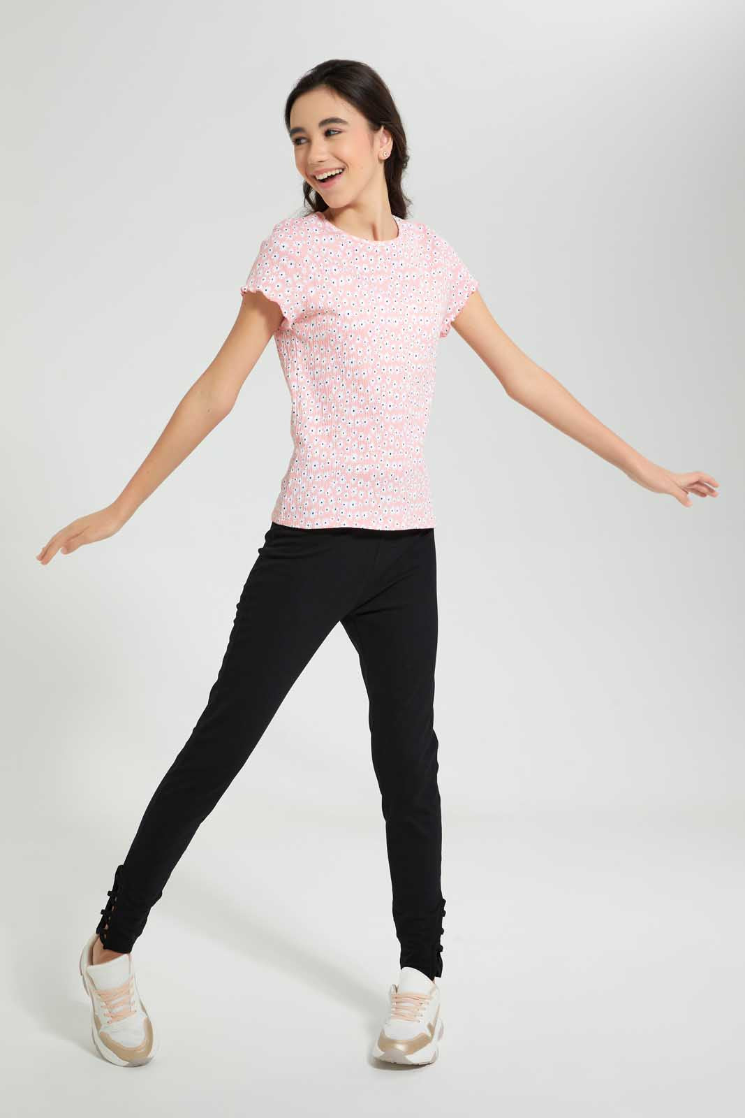 Redtag-Pink-Ditsy-Jacquard-Top-All-Over-Prints-Senior-Girls-9 to 14 Years