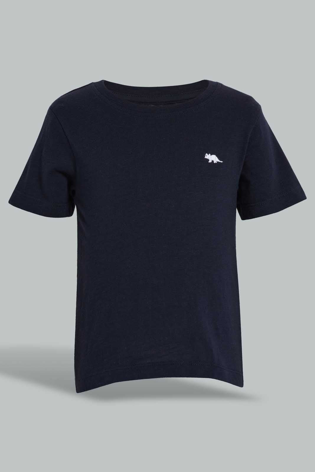 Redtag-Navy-And-White-Slub-T-Shirt-(2-Pack)-Plain-Infant-Boys-3 to 24 Months