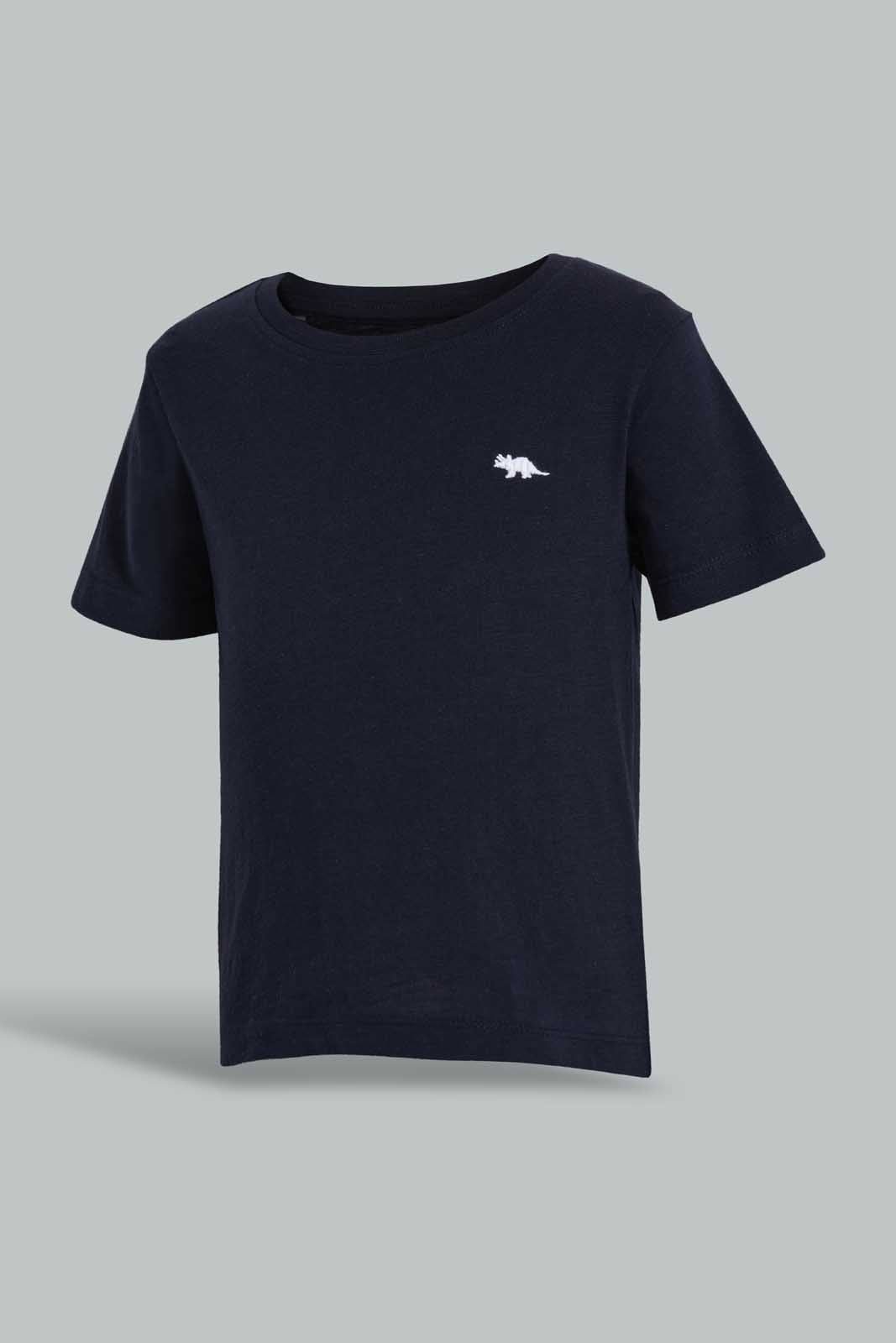Redtag-Navy-And-White-Slub-T-Shirt-(2-Pack)-Plain-Infant-Boys-3 to 24 Months