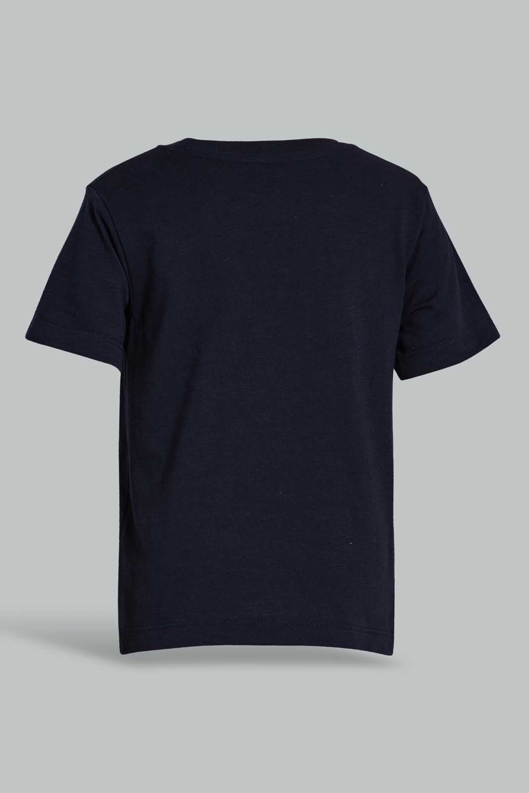 Redtag-Navy-And-White-Slub-T-Shirt-(2-Pack)-Plain-Infant-Boys-3 to 24 Months
