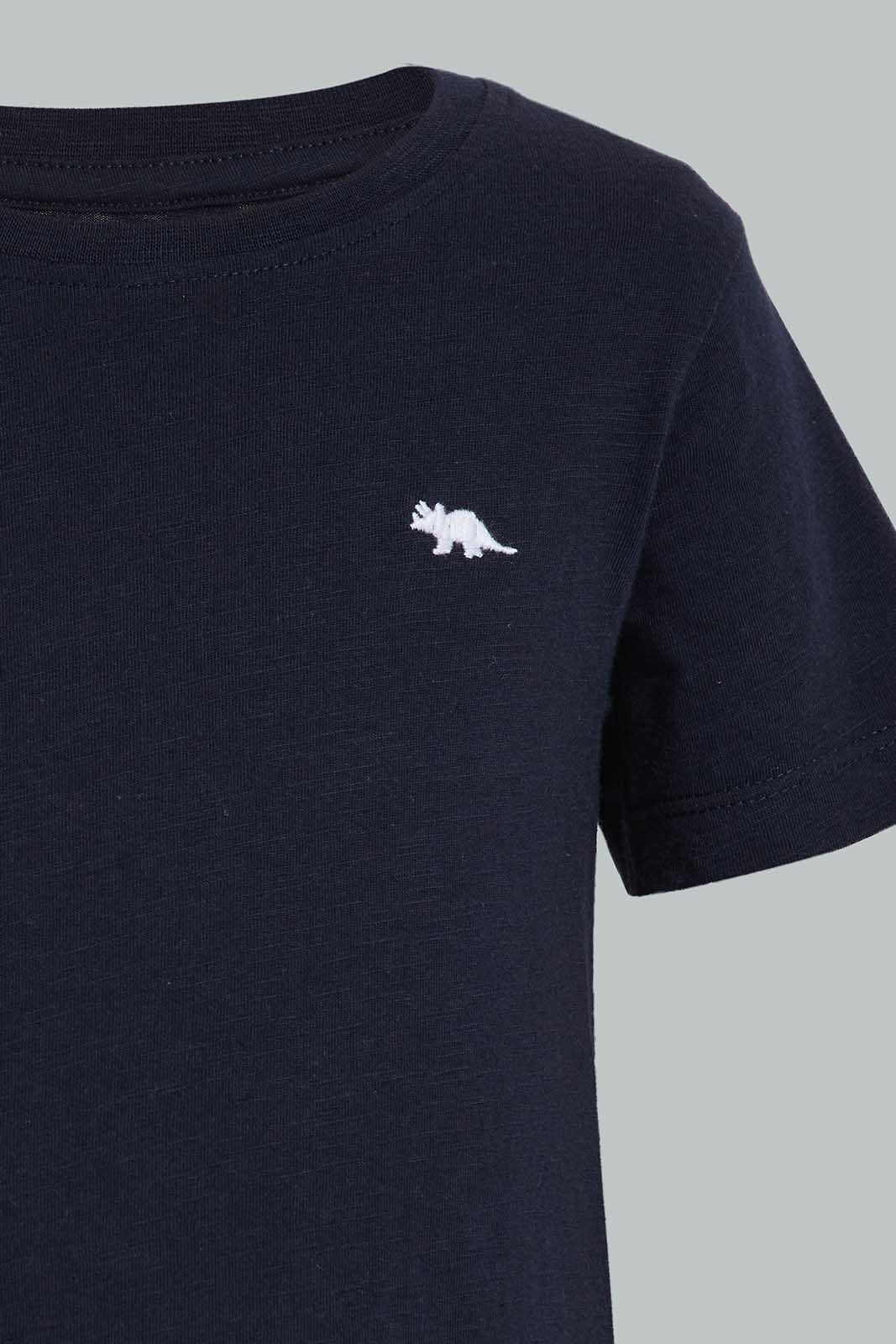 Redtag-Navy-And-White-Slub-T-Shirt-(2-Pack)-Plain-Infant-Boys-3 to 24 Months