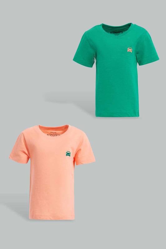 Redtag-Pink-And-Green-Slub-T-Shirt-(2-Pack)-Category:T-Shirts,-Colour:Pink,-Filter:Infant-Boys-(3-to-24-Mths),-INB-T-Shirts,-New-In,-New-In-INB-APL,-Non-Sale,-S22C,-Section:Kidswear,-VLM-Infant-Boys-