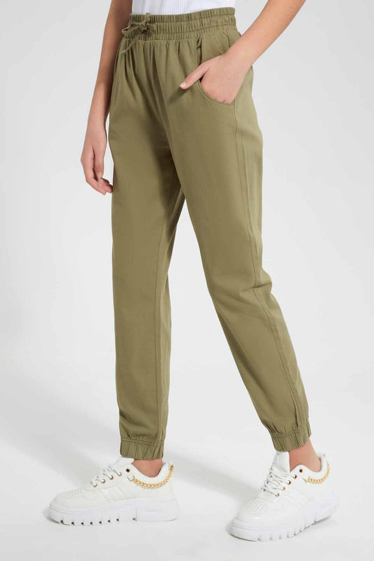 Olive Plain Twill Jogger