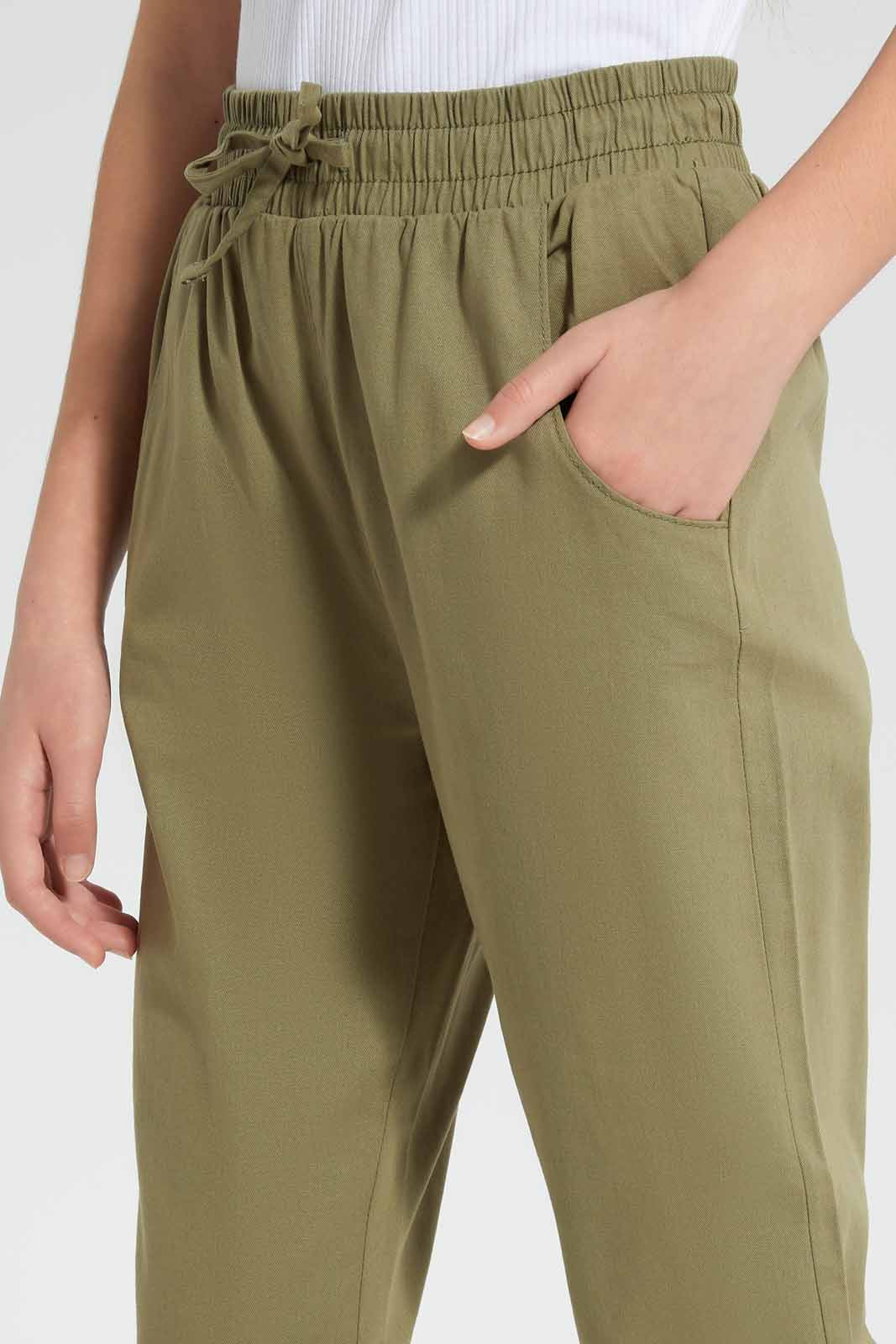 Olive Plain Twill Jogger