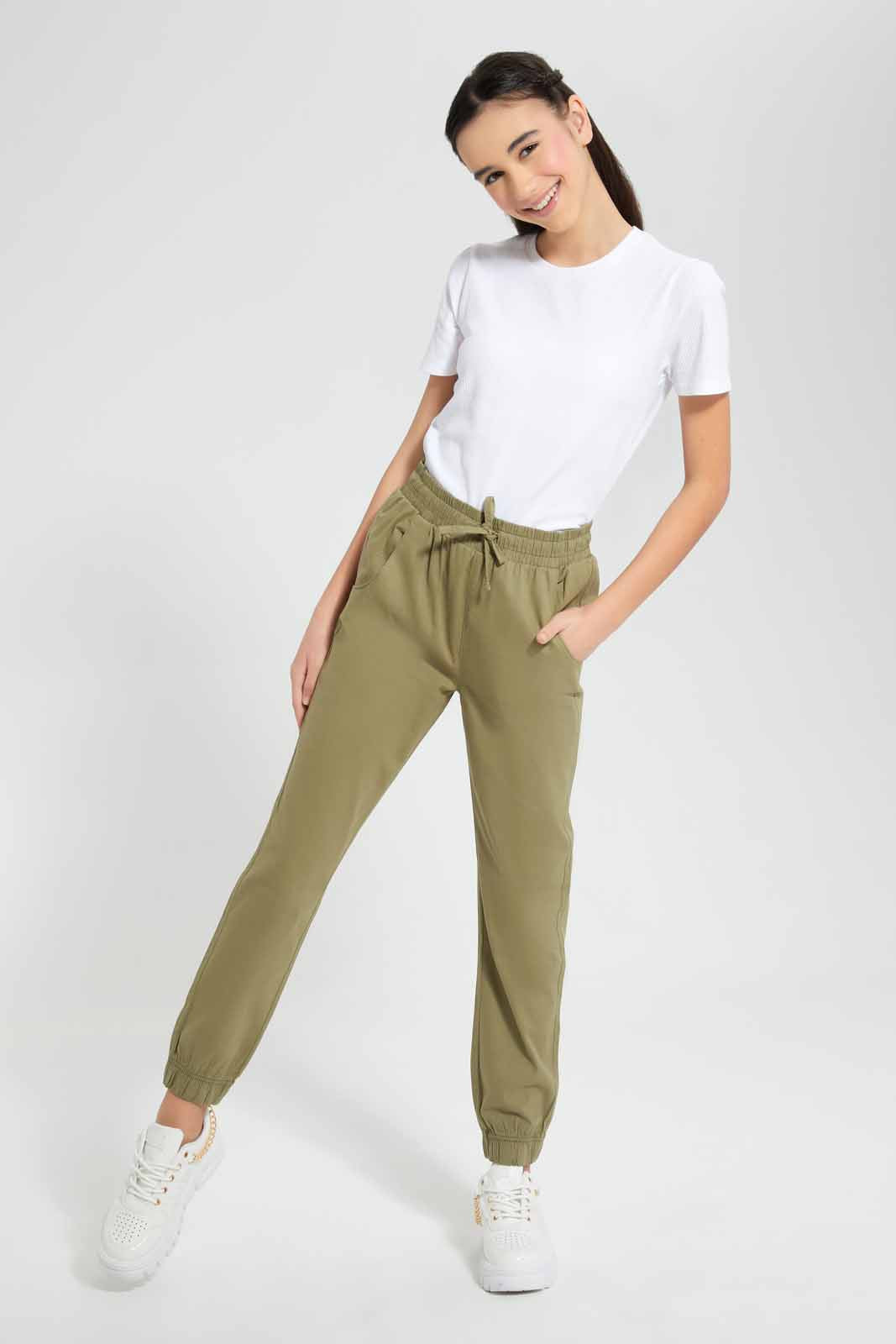 Olive Plain Twill Jogger