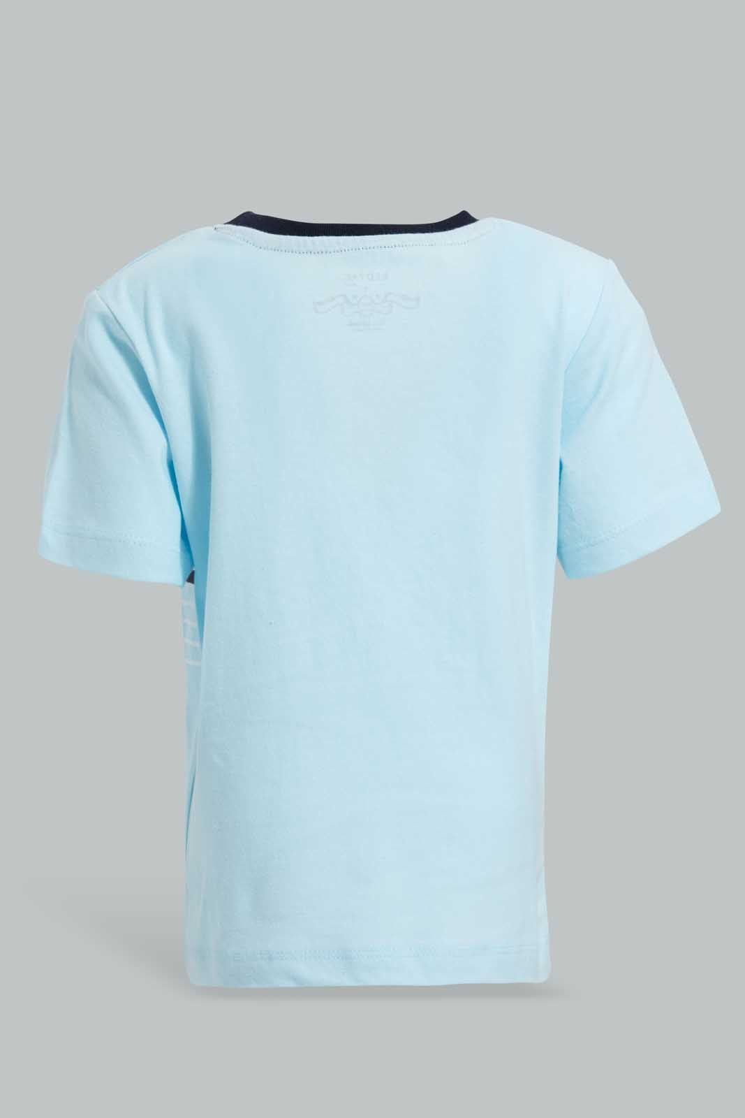 Redtag-Aqua-Striped-Short-Slv-T-Shirt-Striped-T-Shirts-Infant-Boys-3 to 24 Months