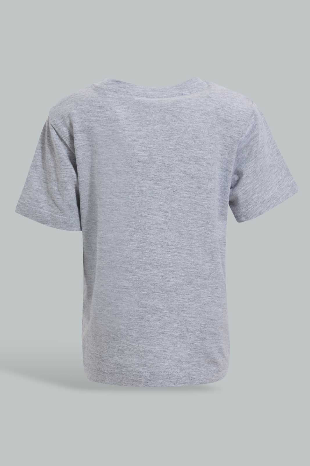 Redtag-Grey-Beach-Ss-T-Shirt-Graphic-Prints-Infant-Boys-3 to 24 Months