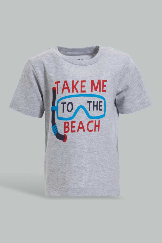 Redtag-Grey-Beach-Ss-T-Shirt-Graphic-Prints-Infant-Boys-3 to 24 Months