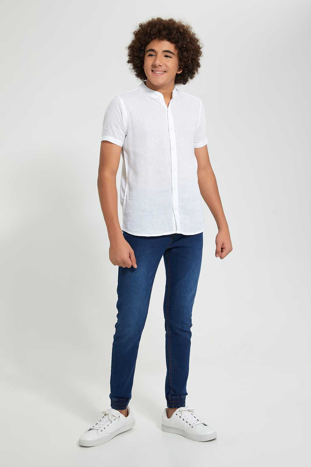 Redtag-White-Short-Sleeve-Shirt-Casual-Shirts-Senior-Boys-9 to 14 Years