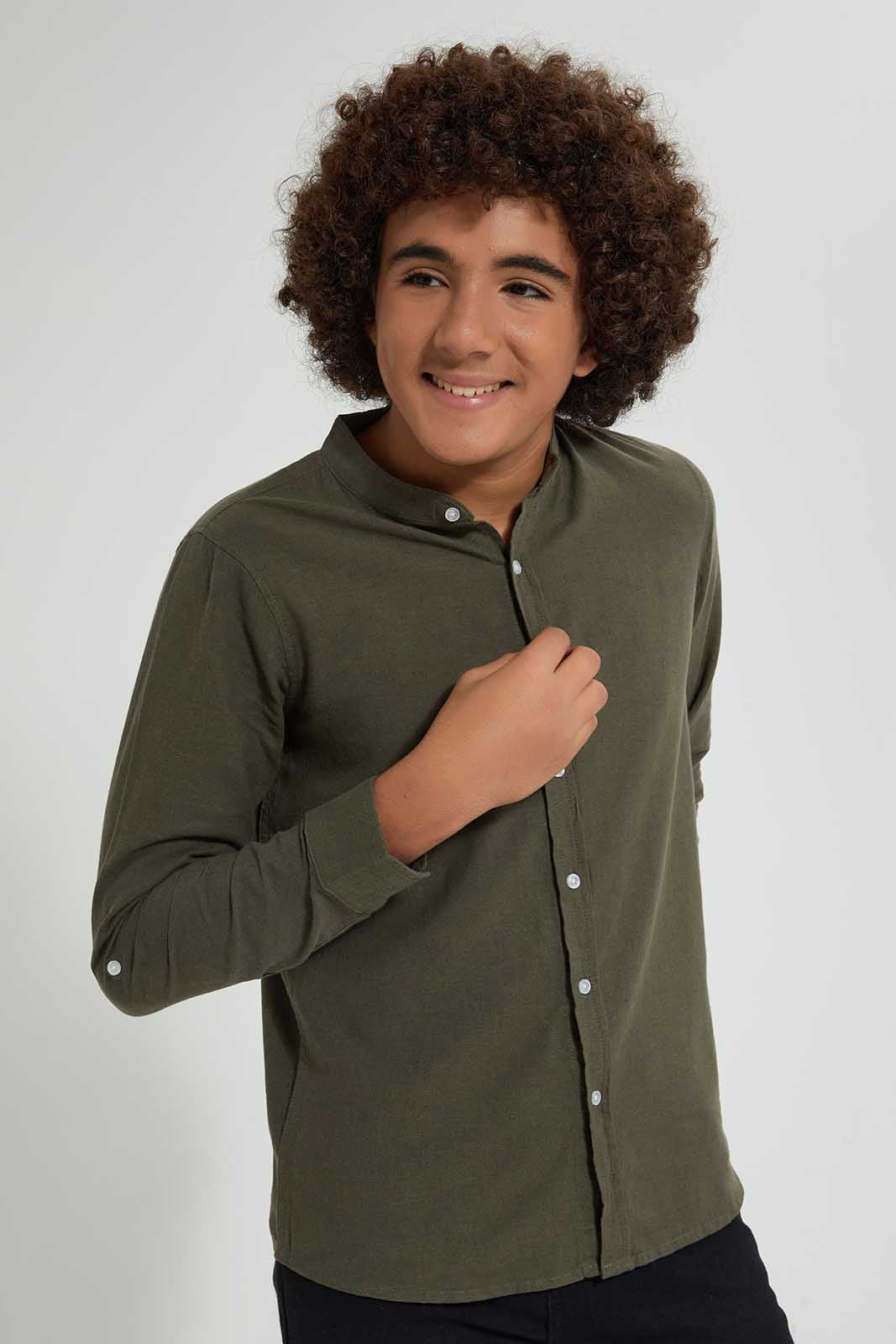 Redtag-Olive-Long-Sleeve-Shirt-Casual-Shirts-Senior-Boys-9 to 14 Years