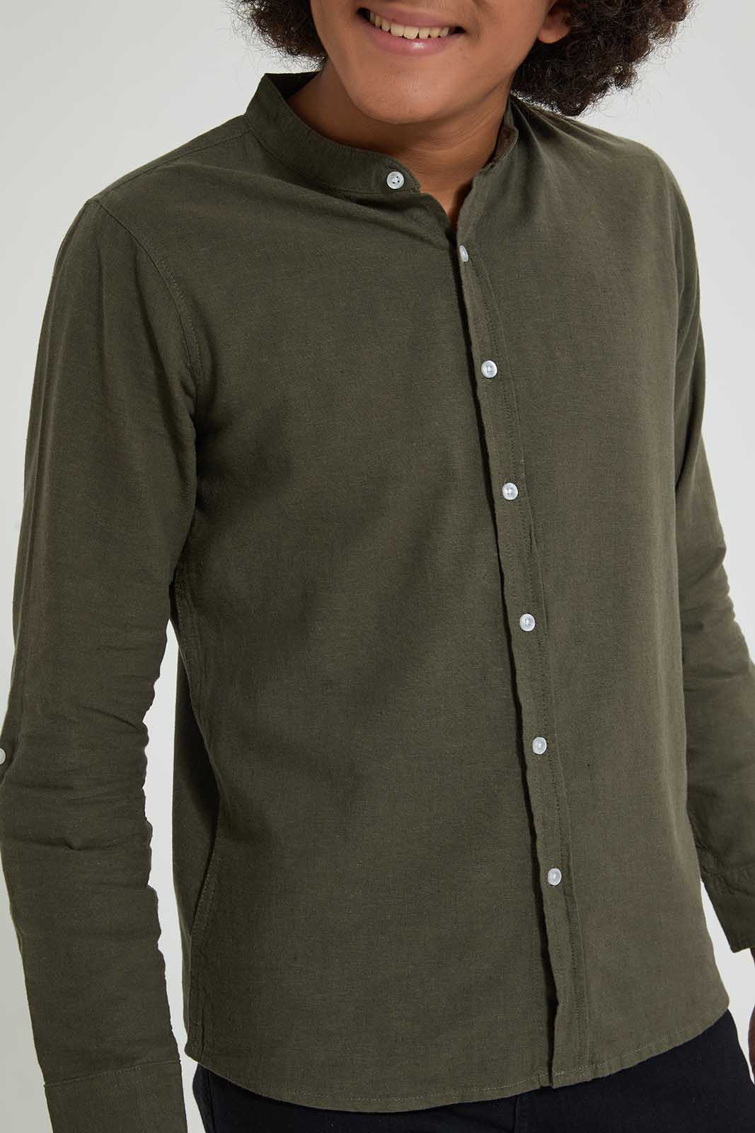 Redtag-Olive-Long-Sleeve-Shirt-Casual-Shirts-Senior-Boys-9 to 14 Years