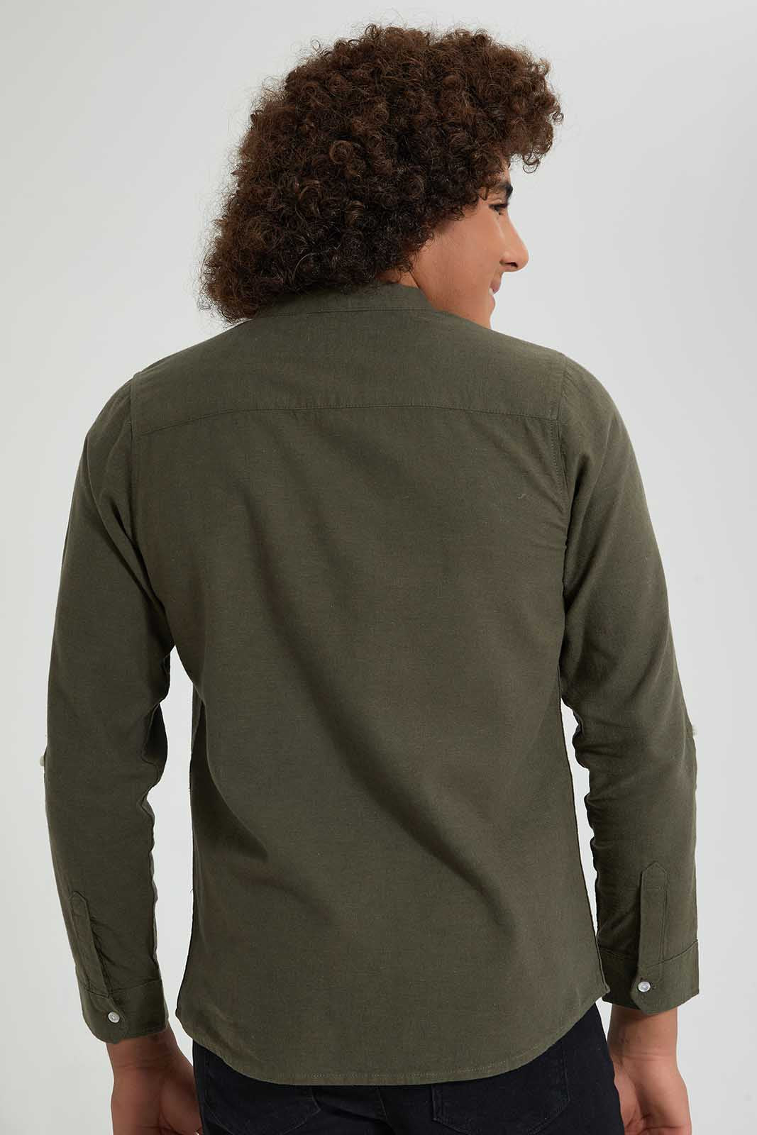 Redtag-Olive-Long-Sleeve-Shirt-Casual-Shirts-Senior-Boys-9 to 14 Years