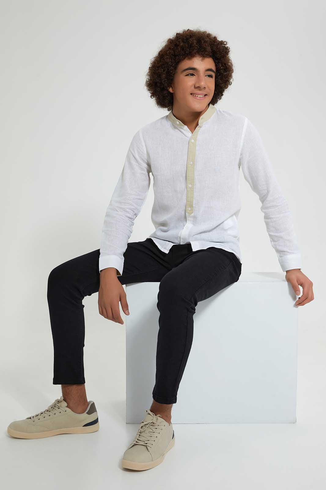 Redtag-White-Long-Sleeve-Shirt-Casual-Shirts-Senior-Boys-9 to 14 Years