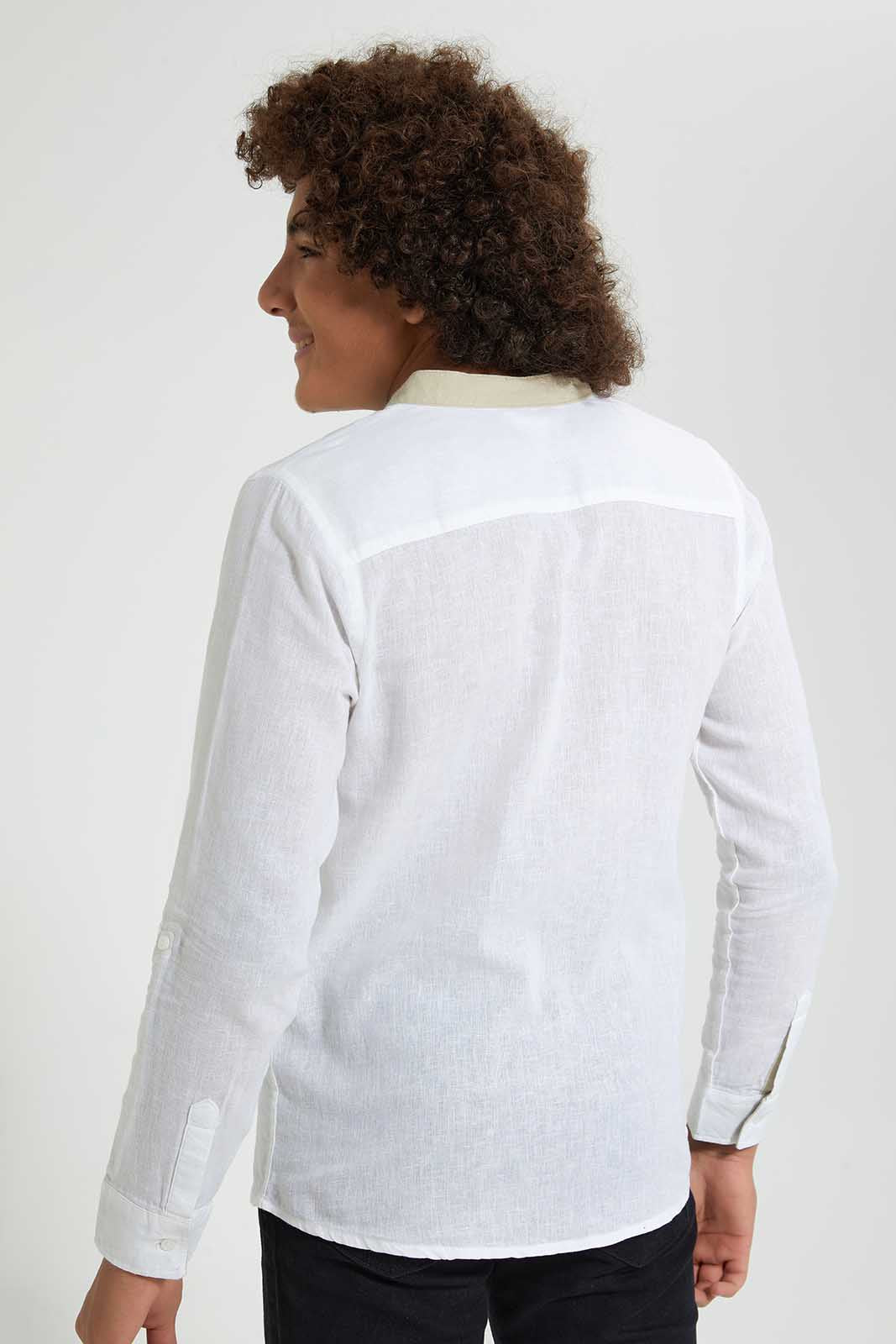 Redtag-White-Long-Sleeve-Shirt-Casual-Shirts-Senior-Boys-9 to 14 Years