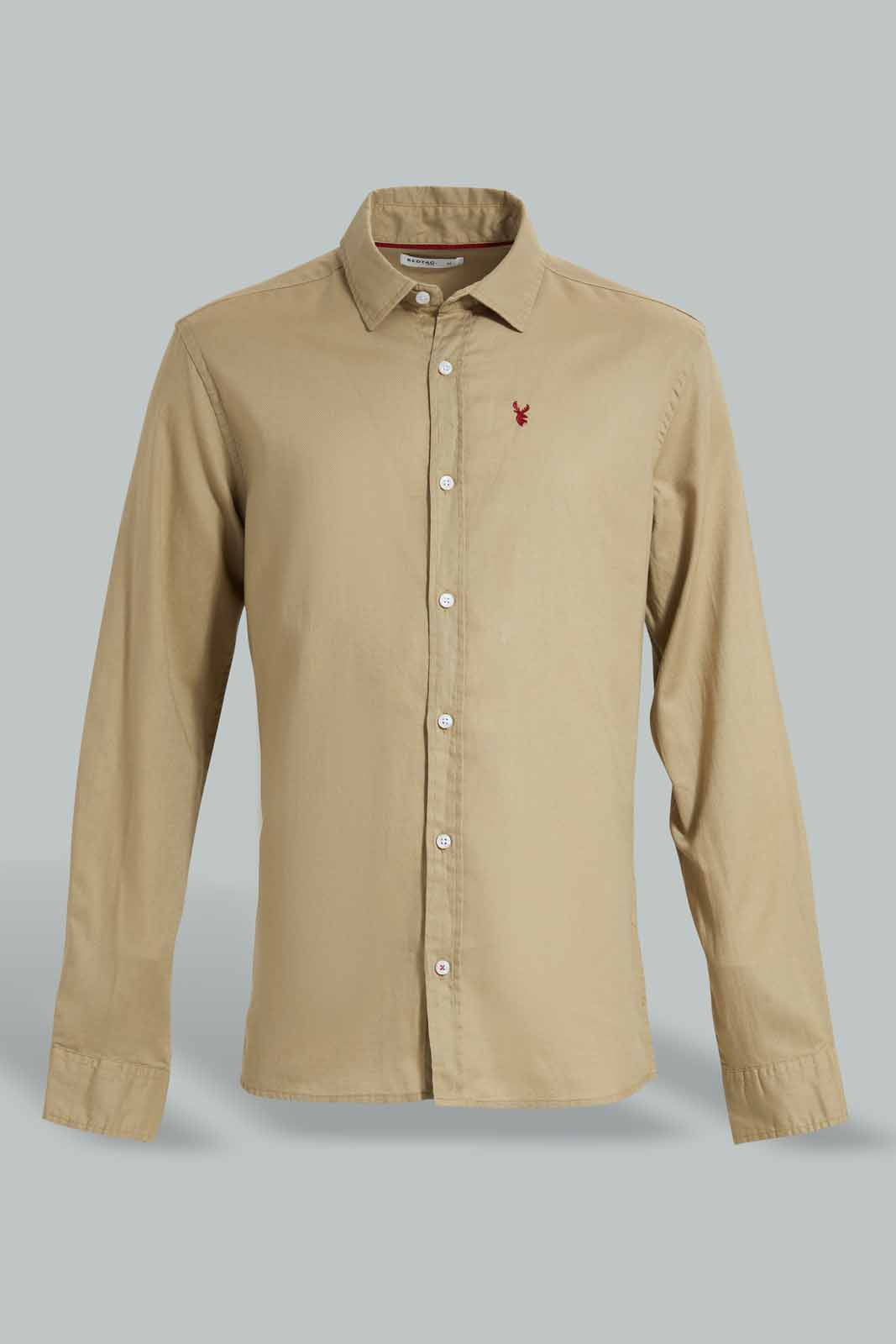 Redtag-Beige-Dobby-Shirt-With-Emb-Logo-Casual-Shirts-Men's-
