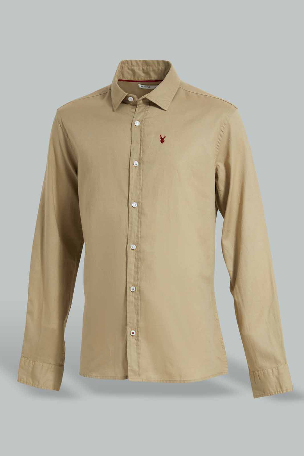 Redtag-Beige-Dobby-Shirt-With-Emb-Logo-Casual-Shirts-Men's-
