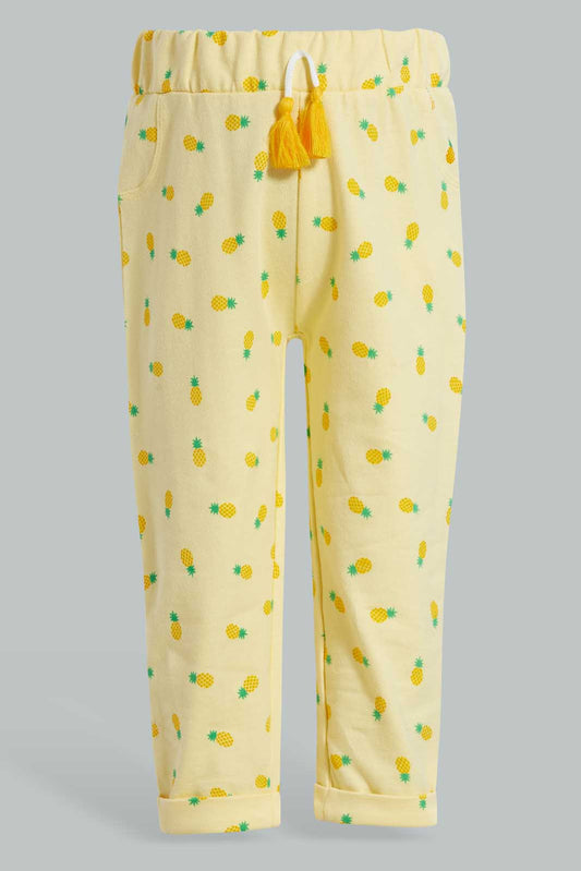 Redtag-Yellow-Pineapple-Pleacement-Print-T-Shirt-Joggers-Infant-Girls-3 to 24 Months