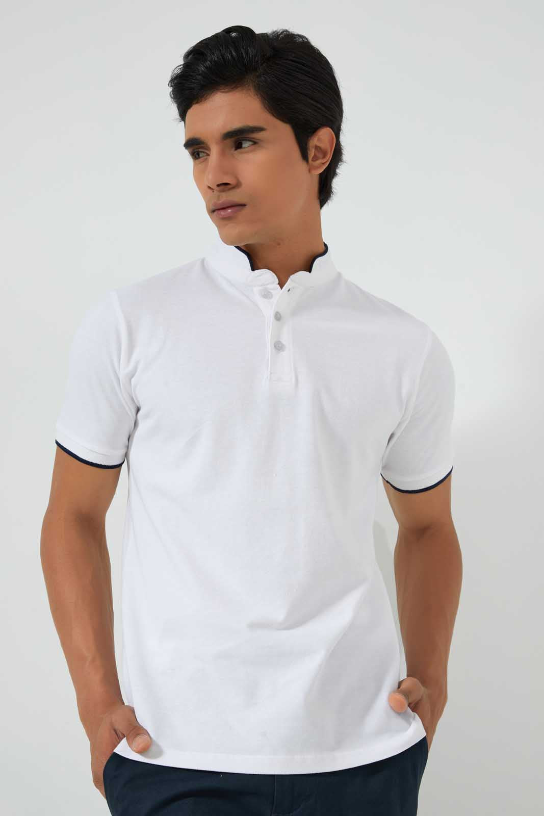 Redtag-White-Standup-Collar-Polo-Shirt-Polo-Shirts-Men's-