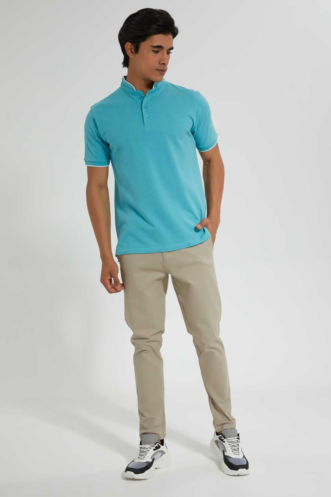 Redtag-Sage-Green-Standup-Collar-Polo-Shirt-Polo-Shirts-Men's-