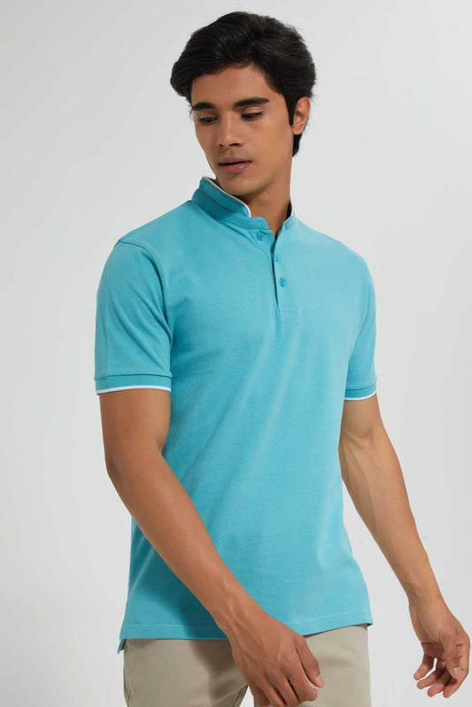 Redtag-Sage-Green-Standup-Collar-Polo-Shirt-Polo-Shirts-Men's-