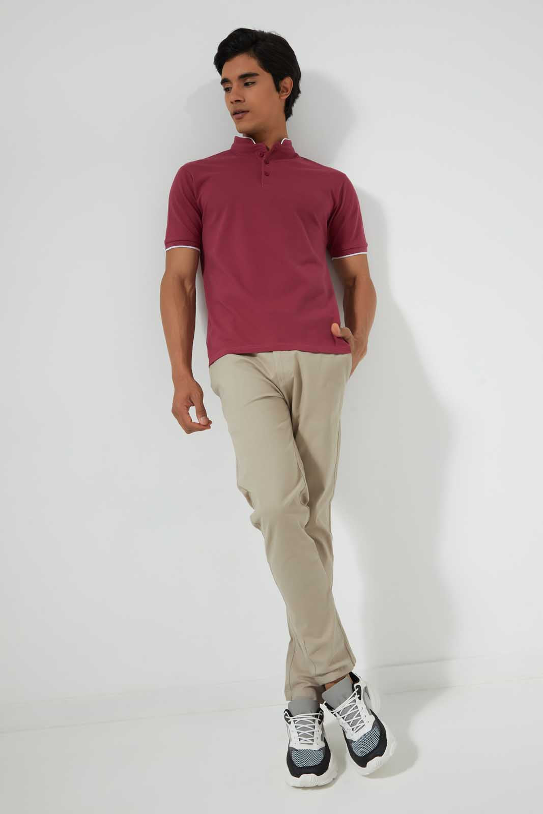 Redtag-Pink-Standup-Collar-Polo-Shirt-Polo-Shirts-Men's-