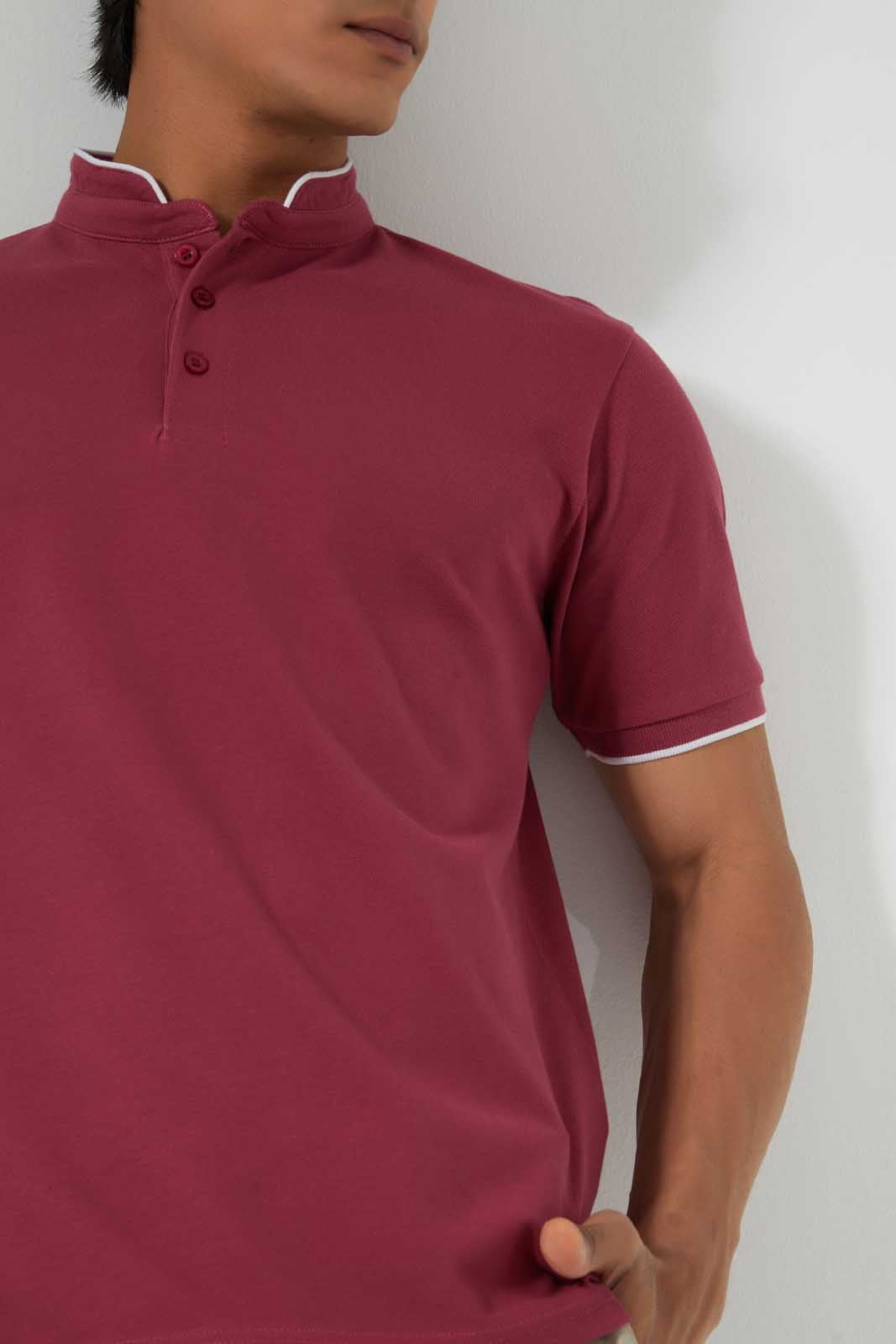 Redtag-Pink-Standup-Collar-Polo-Shirt-Polo-Shirts-Men's-