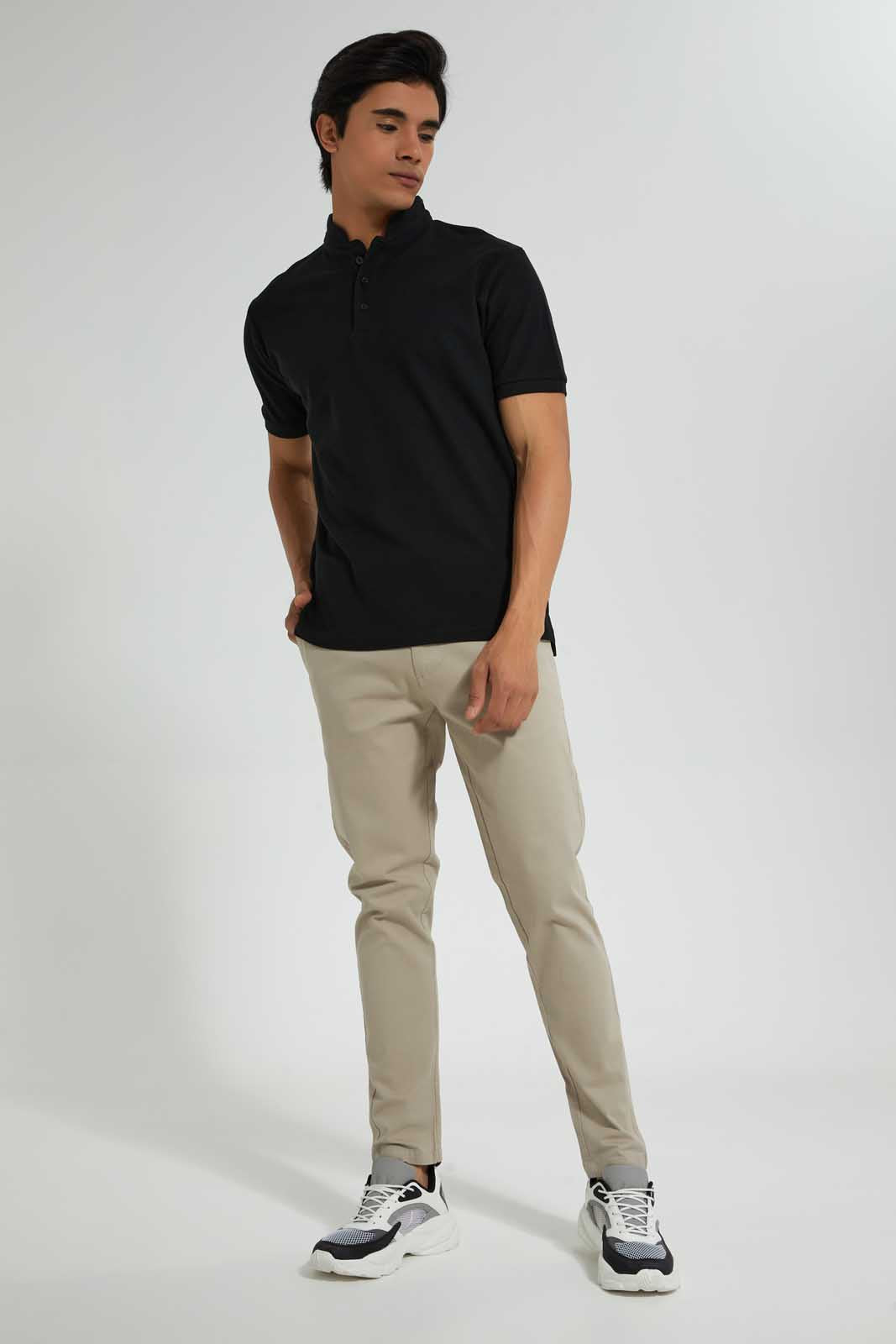 Redtag-Black-Standup-Collar-Polo-Shirt-Polo-Shirts-Men's-