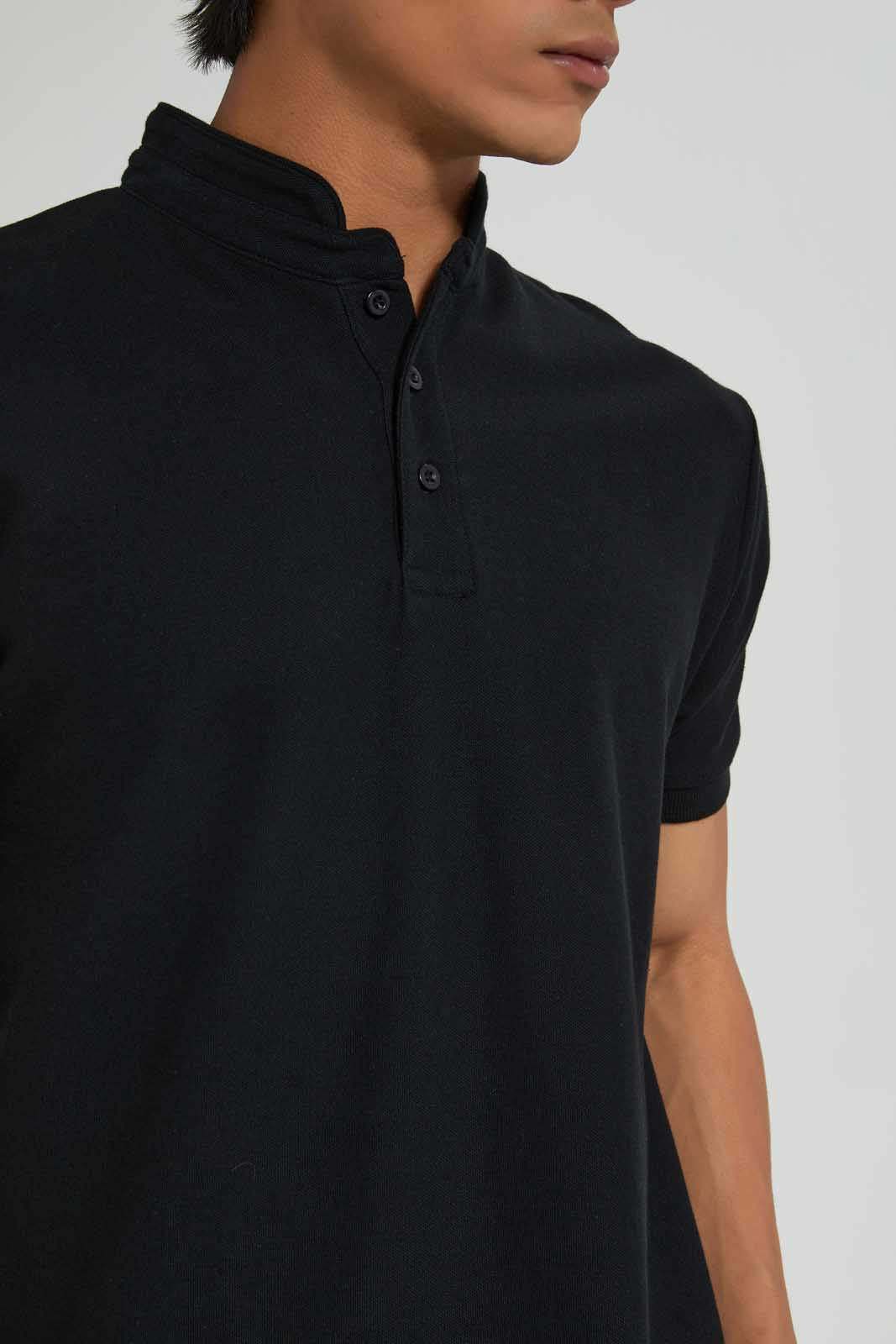 Redtag-Black-Standup-Collar-Polo-Shirt-Polo-Shirts-Men's-