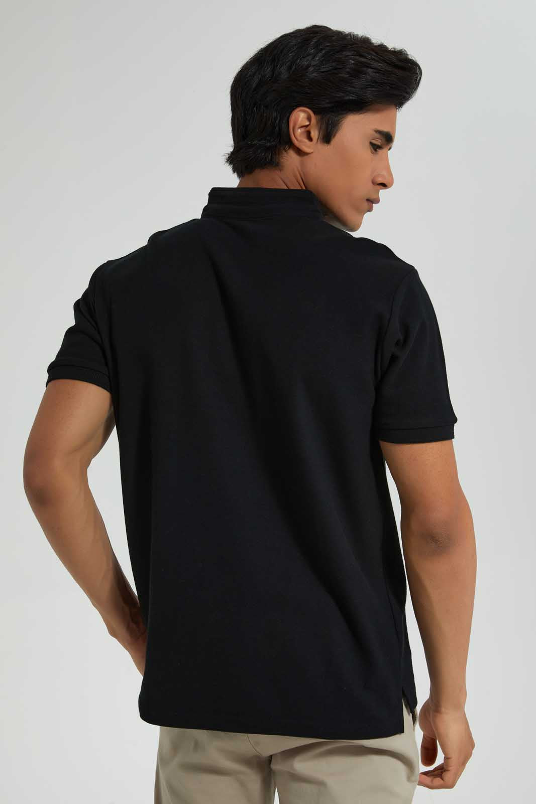 Redtag-Black-Standup-Collar-Polo-Shirt-Polo-Shirts-Men's-