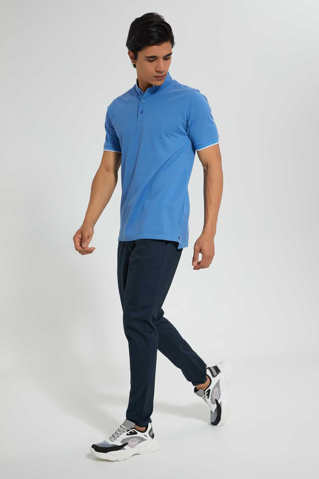 Redtag-Blue-Standup-Collar-Polo-Shirt-Polo-Shirts-Men's-
