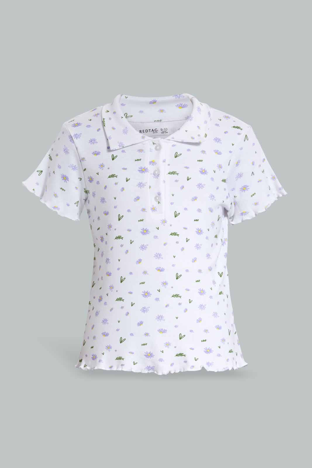 Redtag-Purple/Whitefloral-Print-Collared-Top-Category:T-Shirts,-Colour:Assorted,-Filter:Senior-Girls-(9-to-14-Yrs),-GSR-T-Shirts,-New-In,-New-In-GSR,-Non-Sale,-S22D,-Section:Kidswear,-TBL-Senior-Girls-