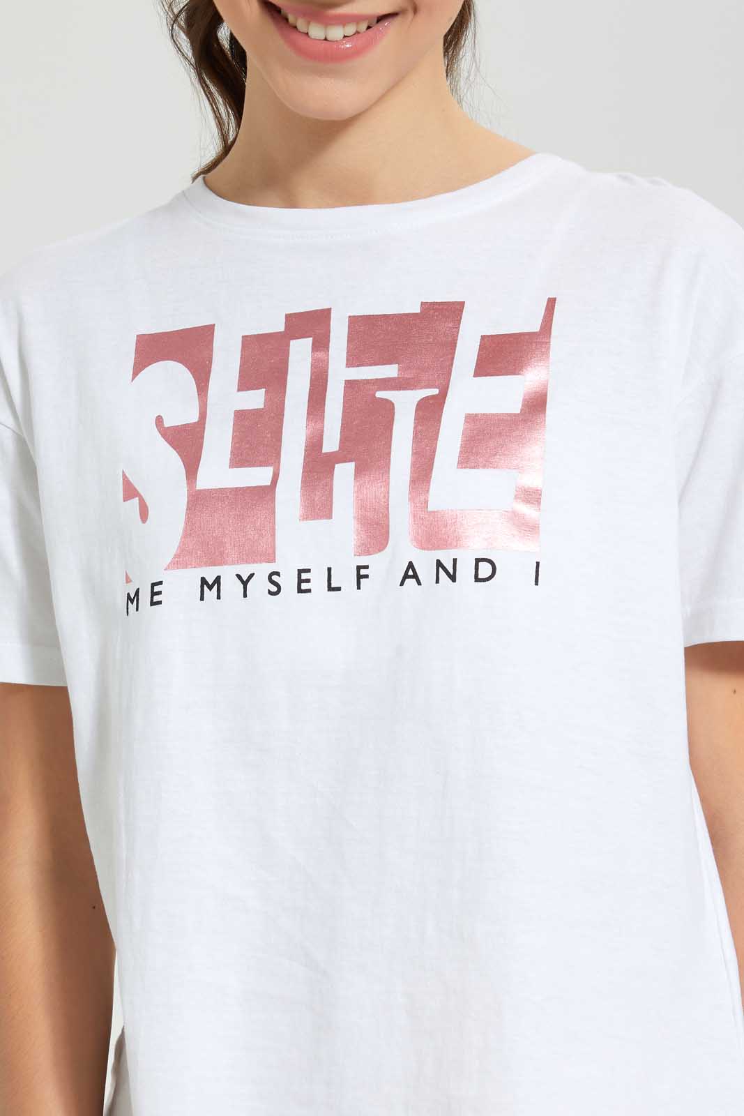 White Foil Print T-Shirt