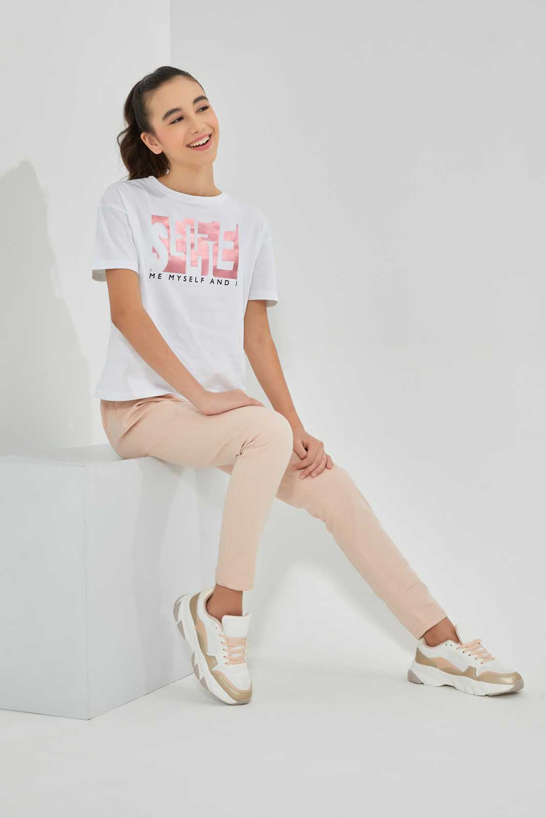 White Foil Print T-Shirt