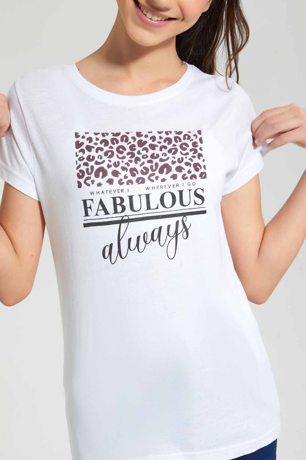 Redtag-White-Basic-T-Shirt-Graphic-T-Shirts-Senior-Girls-9 to 14 Years