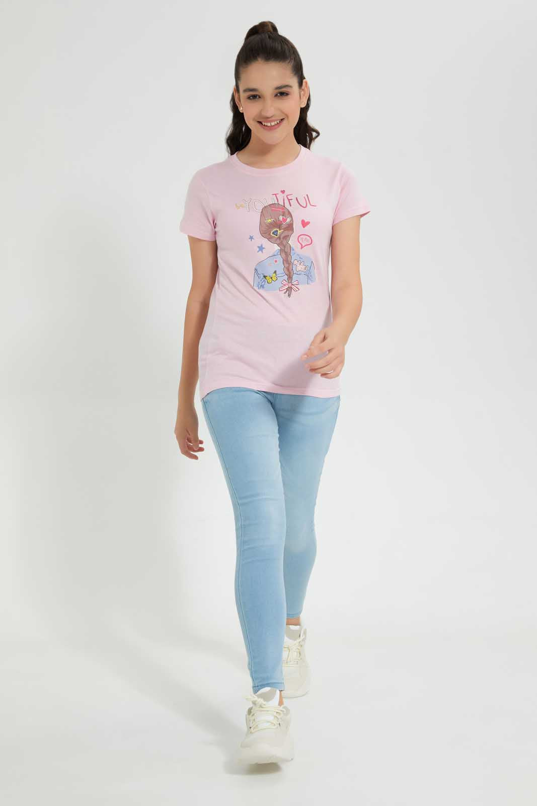 Redtag-Pink-Basic-T-Shirt-Graphic-T-Shirts-Senior-Girls-9 to 14 Years