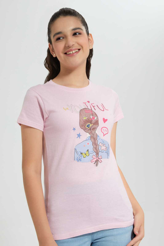 Redtag-Pink-Basic-T-Shirt-Graphic-T-Shirts-Senior-Girls-9 to 14 Years