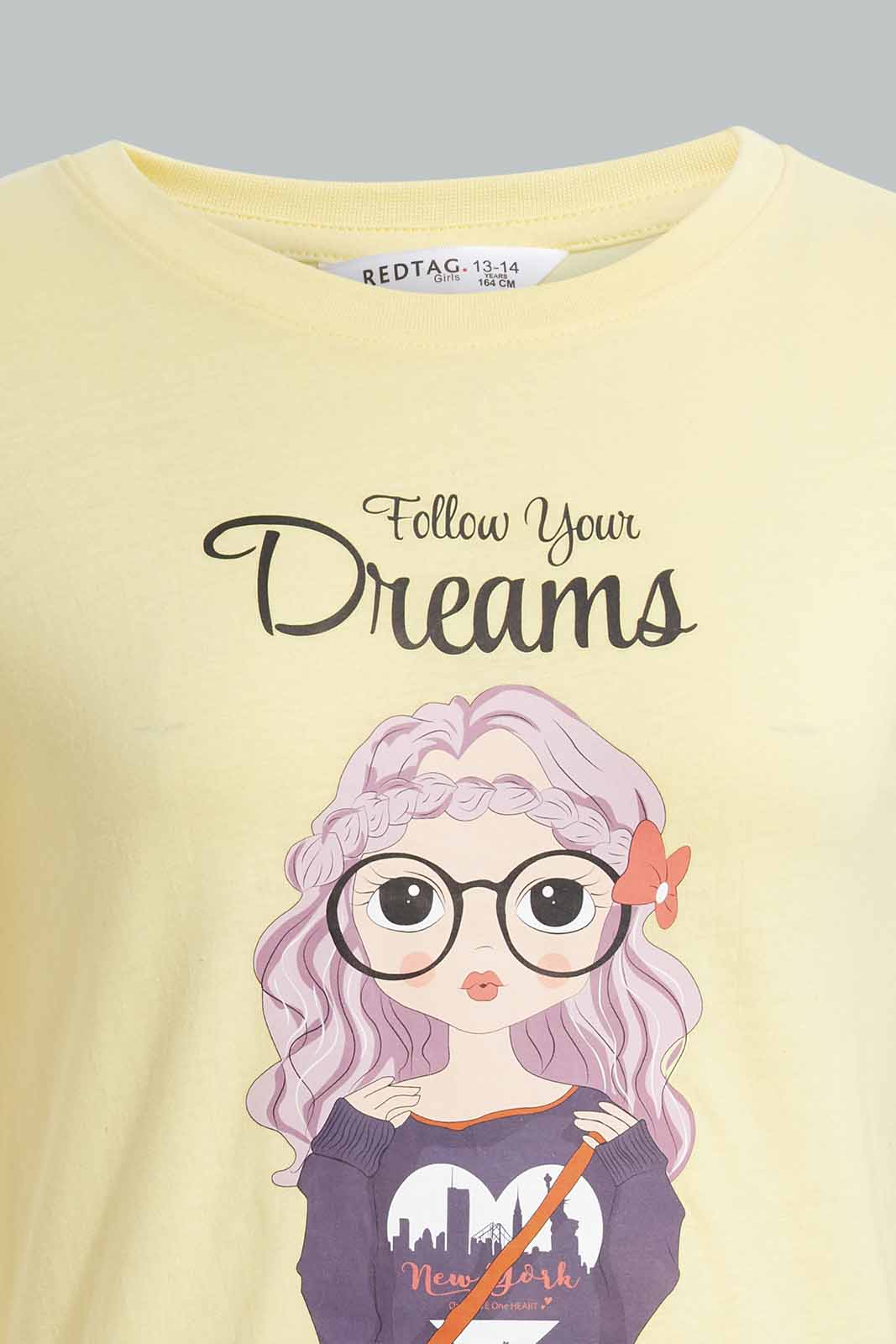 Redtag-Yellow-Basic-T-Shirt-Graphic-T-Shirts-Senior-Girls-9 to 14 Years