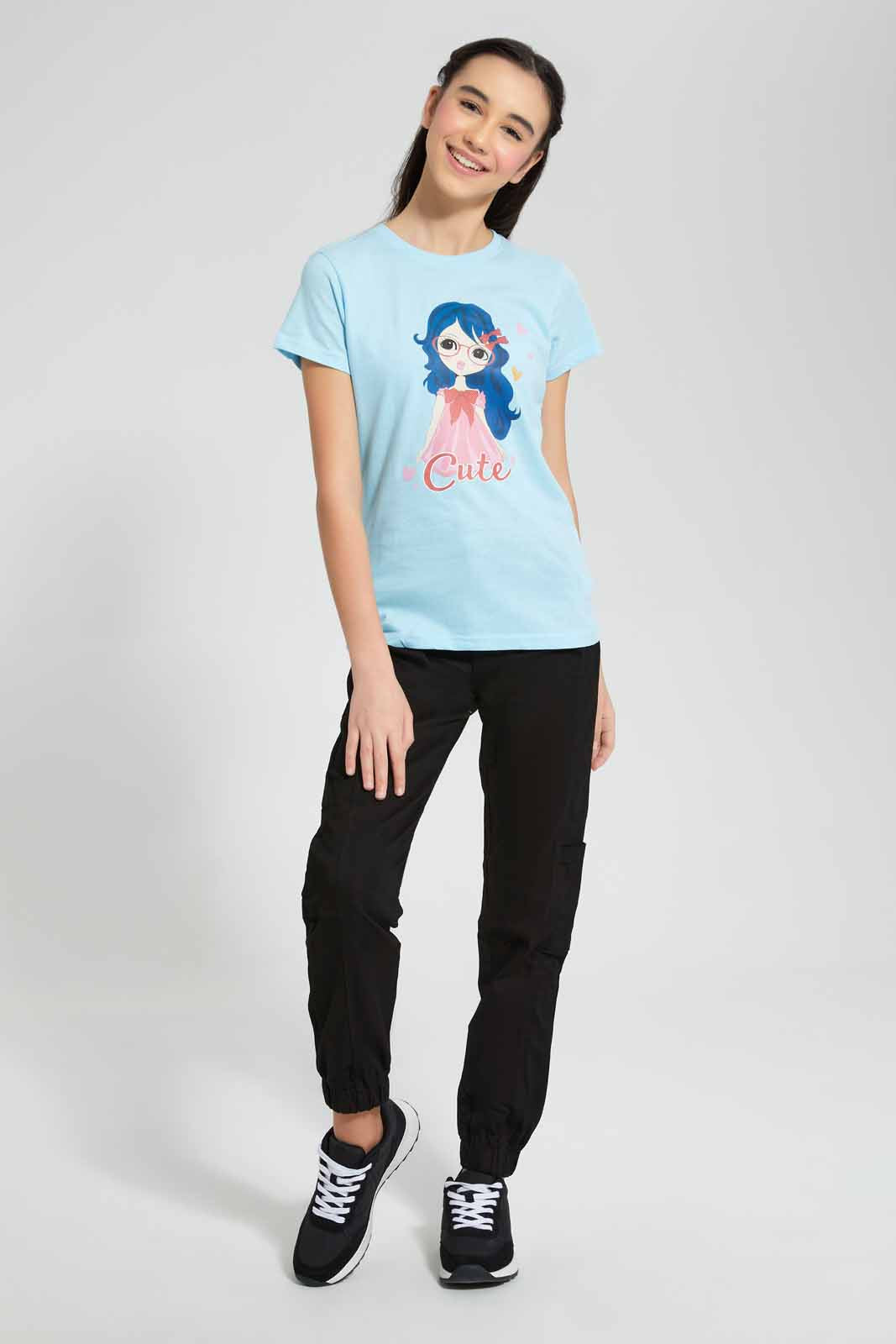 Redtag-Blue-Basic-T-Shirt-Category:T-Shirts,-Colour:Blue,-Filter:Senior-Girls-(9-to-14-Yrs),-GSR-T-Shirts,-New-In,-New-In-GSR-APL,-Non-Sale,-S22C,-Section:Kidswear,-TBL-Senior-Girls-9 to 14 Years