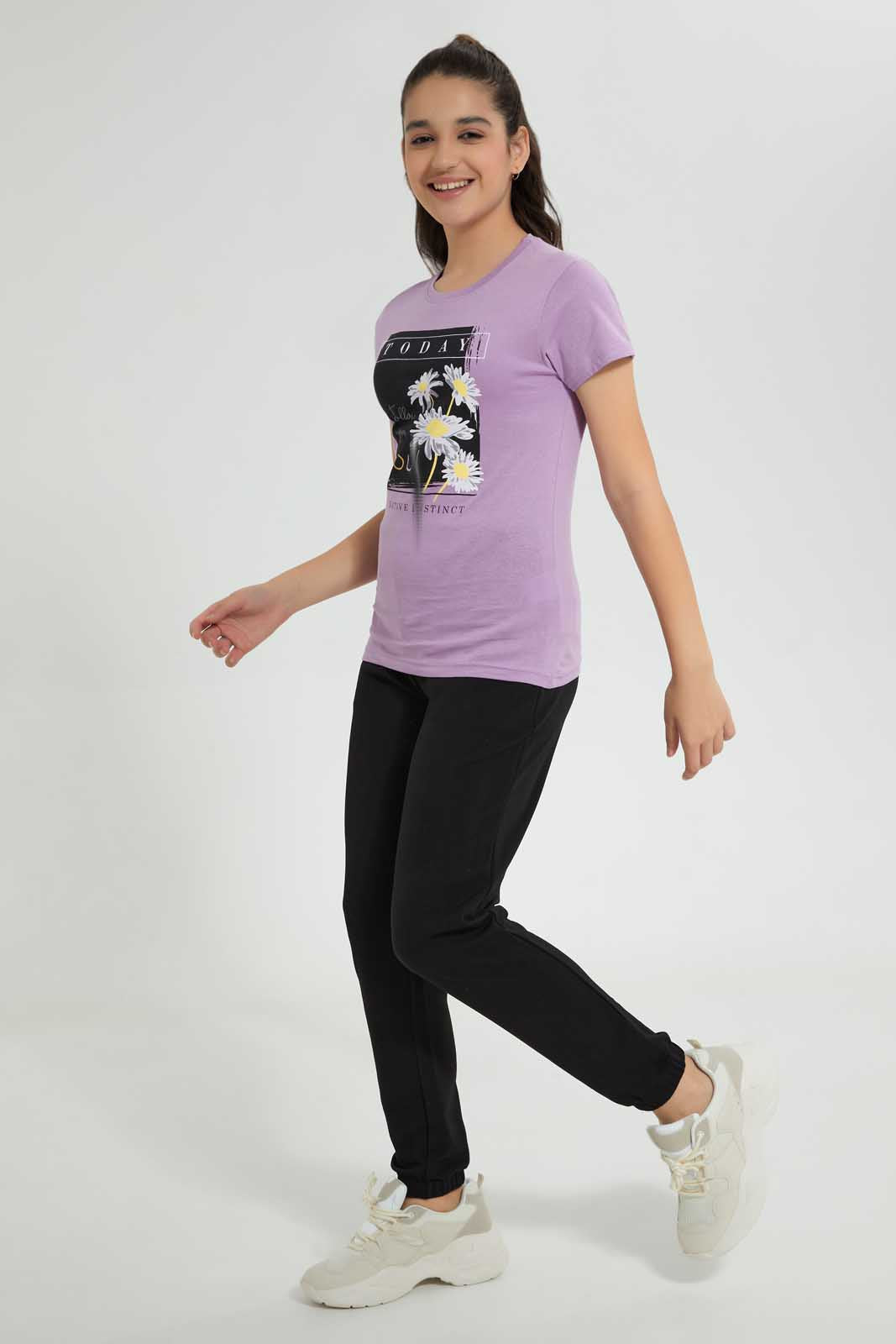 Redtag-Purple-Basic-T-Shirt-Graphic-T-Shirts-Senior-Girls-9 to 14 Years