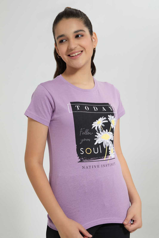 Redtag-Purple-Basic-T-Shirt-Graphic-T-Shirts-Senior-Girls-9 to 14 Years
