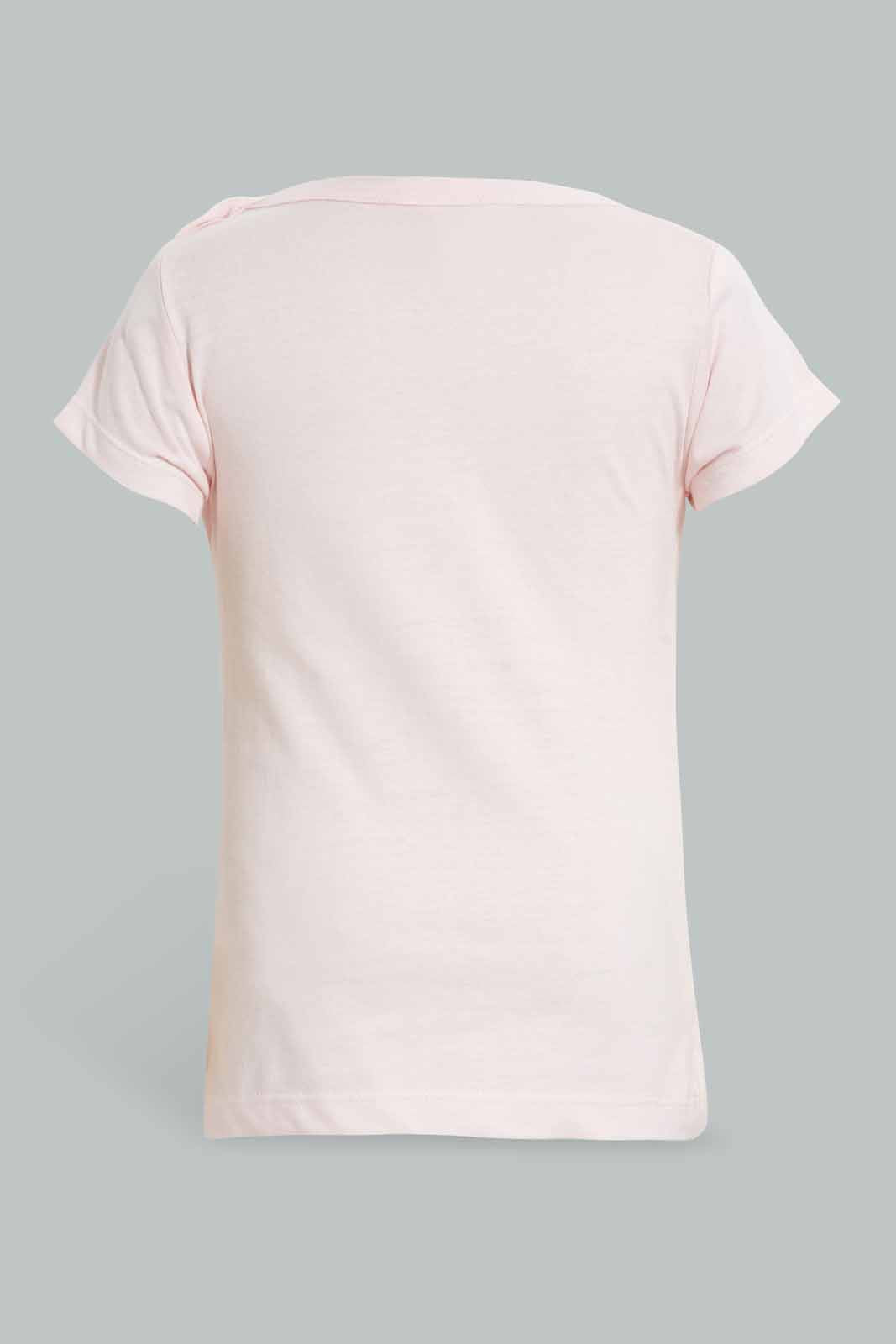 Redtag-Pink-Rainbow-Artwork-T-Shirt-Embellished-T-Shirts-Infant-Girls-3 to 24 Months